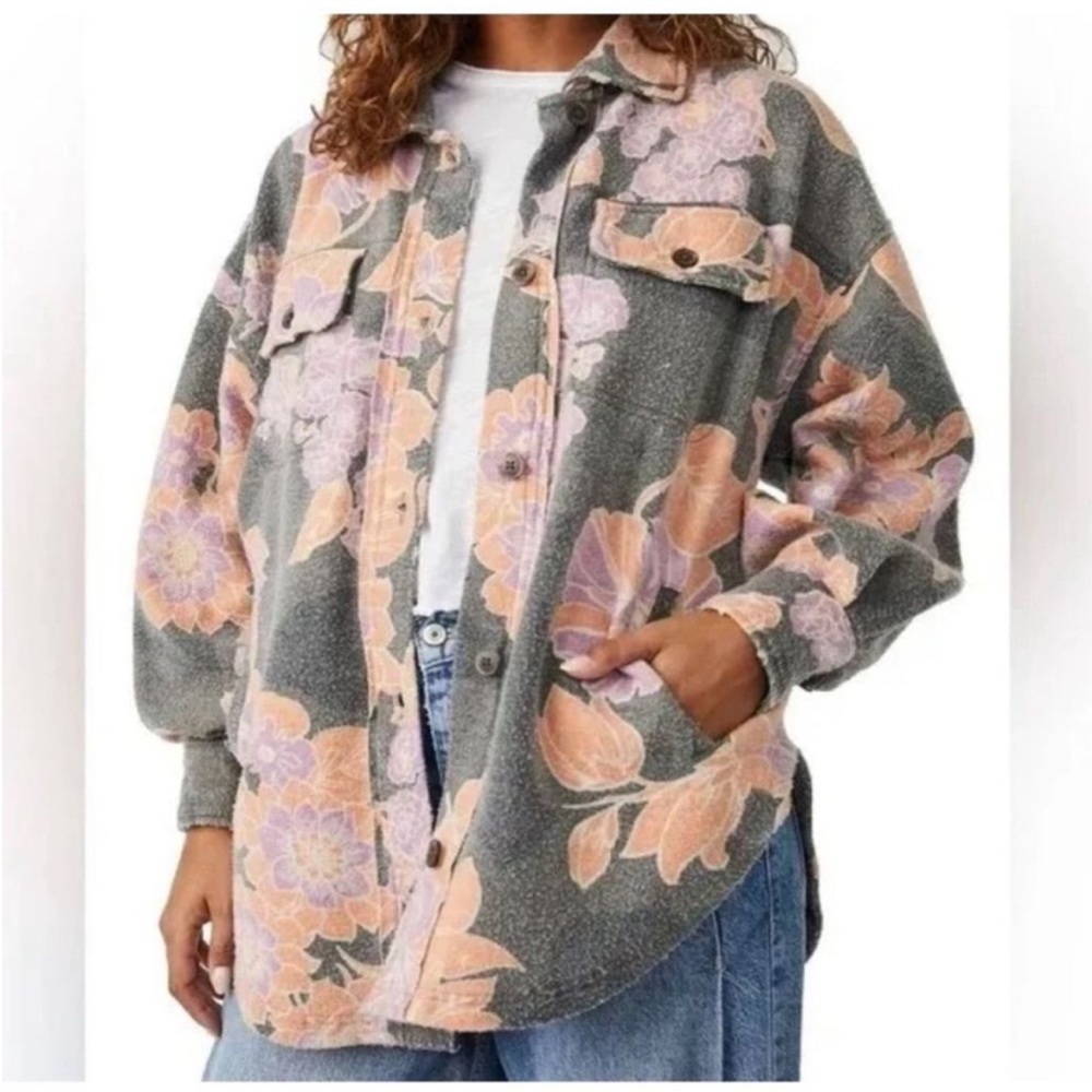 Free People Printed Ruby Jacket In Charcoal Combo